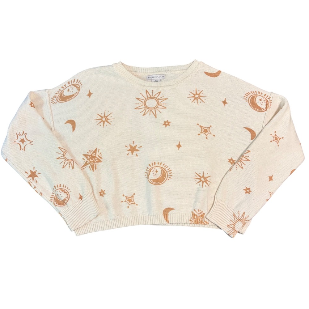 Sincerely Jules Sun Moon Star Knit Sweater Cropped M Celestial Whimsigoth Witchy - Picture 7 of 11